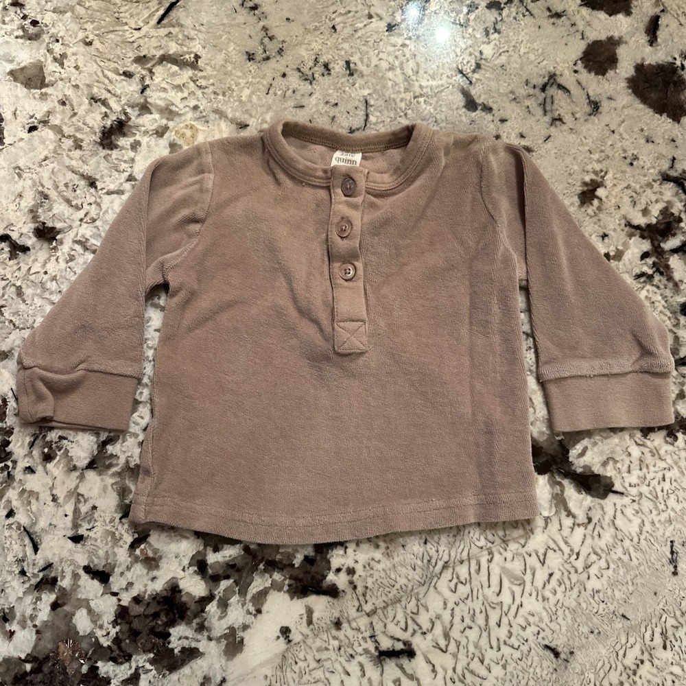 Kate Quinn 100% Organic Cotton Tan Long Sleeve Henley 12-18 Months Top Brown GUC